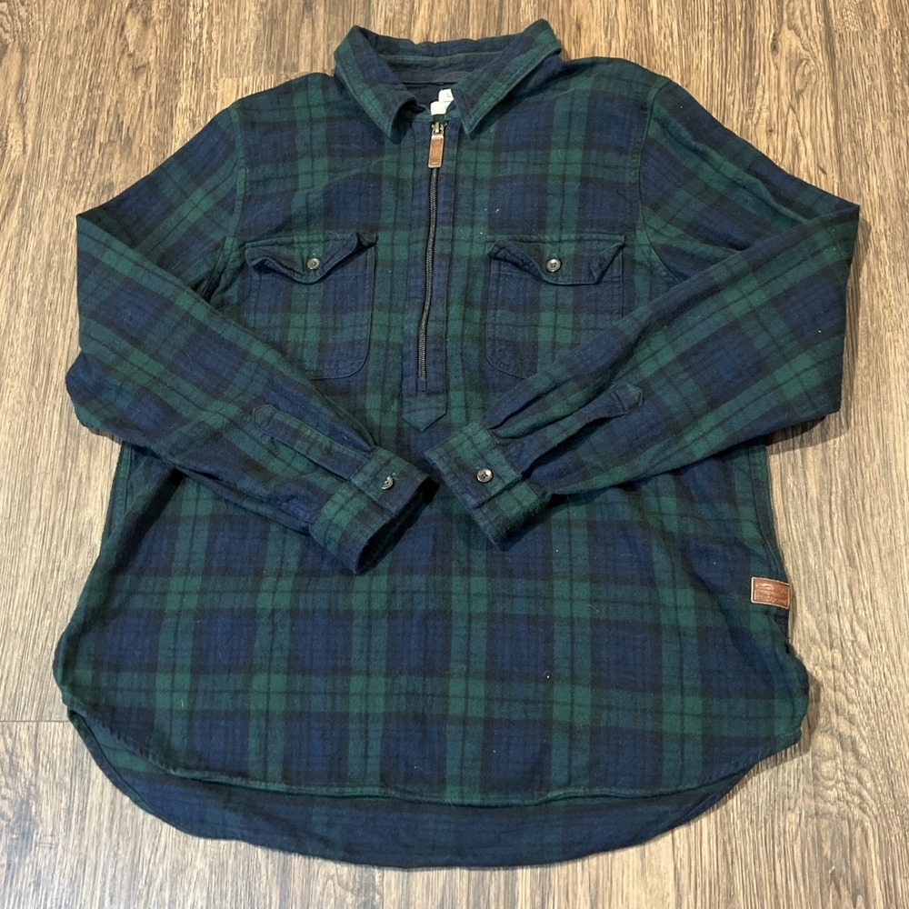 LL Bean Womens Flannel Shirt Relaxed Fit Blue Green Plaid Size L